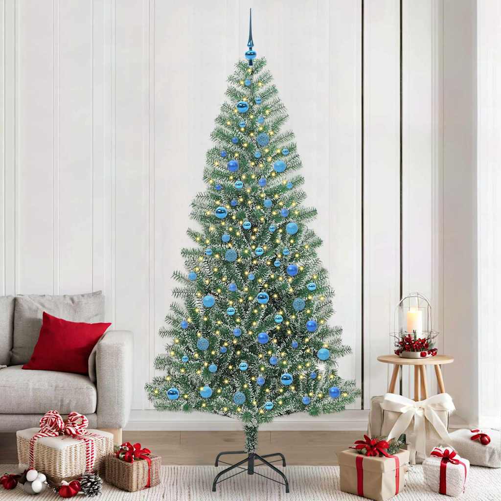 Kunstigt Juletræ Snebelagt med LED Lys Grøn og Hvid 240 cm