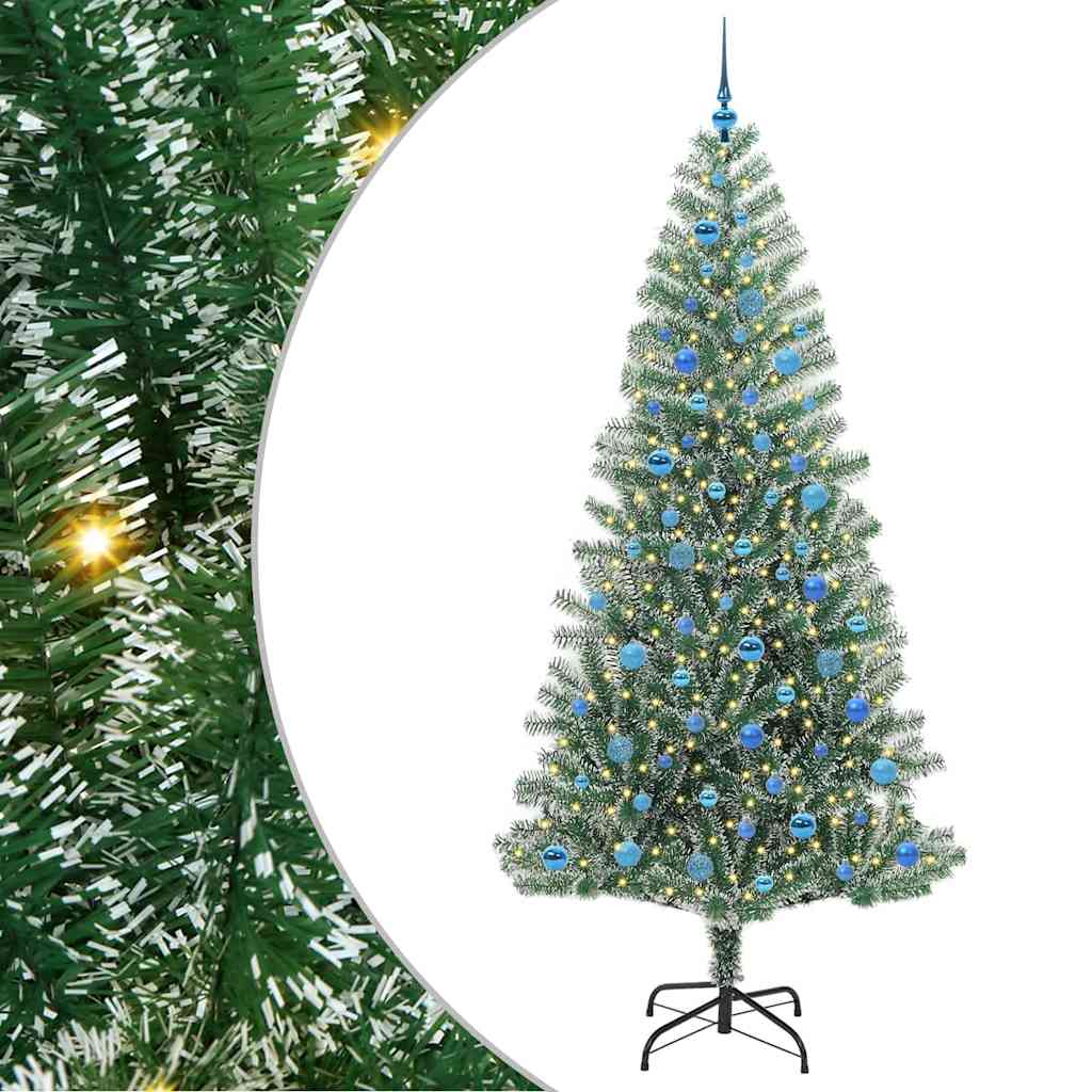 Kunstigt Juletræ Snebelagt med LED Lys Grøn og Hvid 240 cm