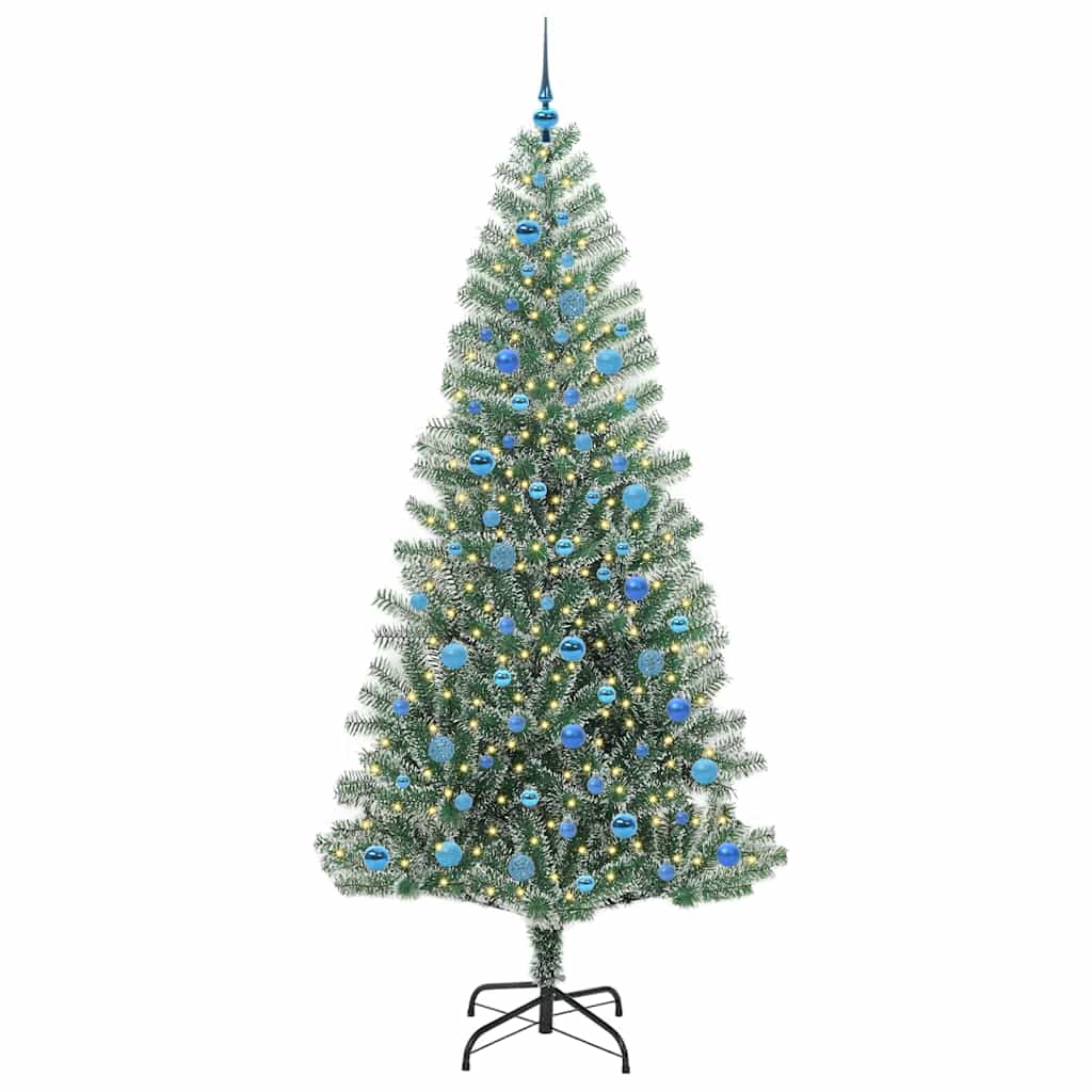 Kunstigt Juletræ Snebelagt med LED Lys Grøn og Hvid 240 cm