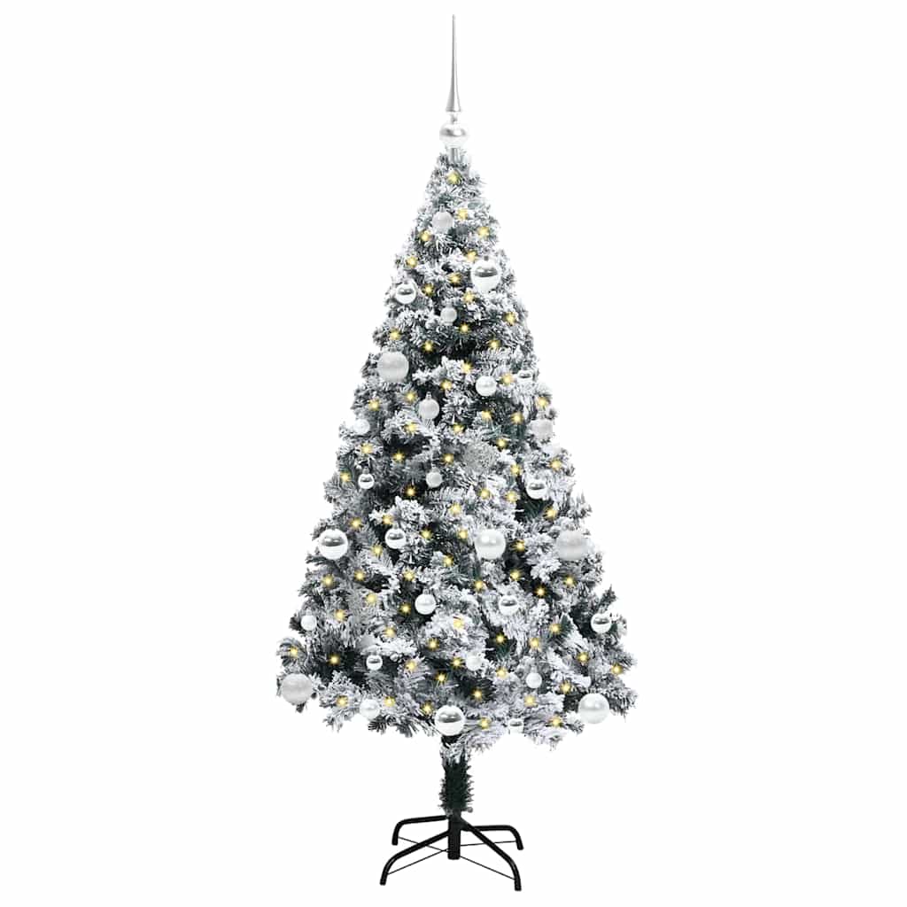 Kunstigt juletræ med stativ Hvid 150 cm PVC og Stål og Plastik