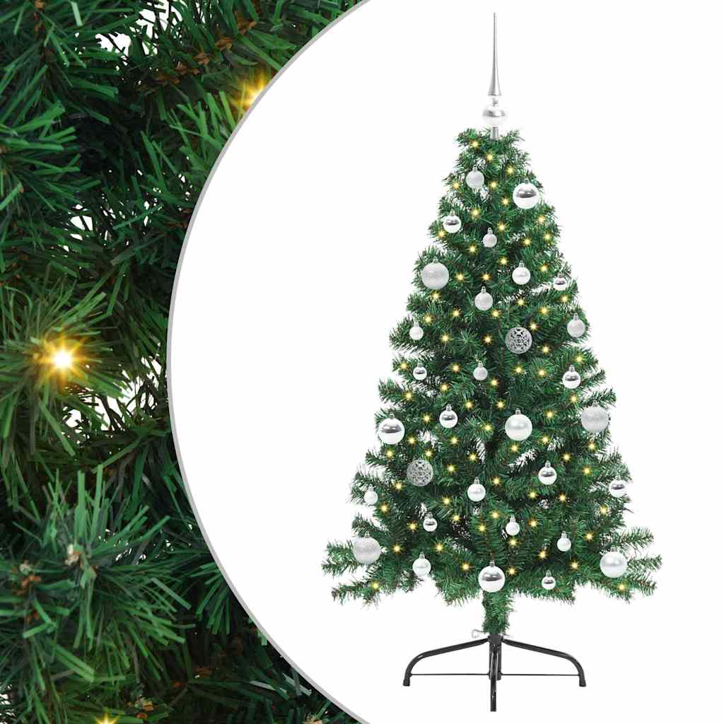 Kunstig Forbelyst Juletræ med 150 LED'er Grøn 150 cm PVC