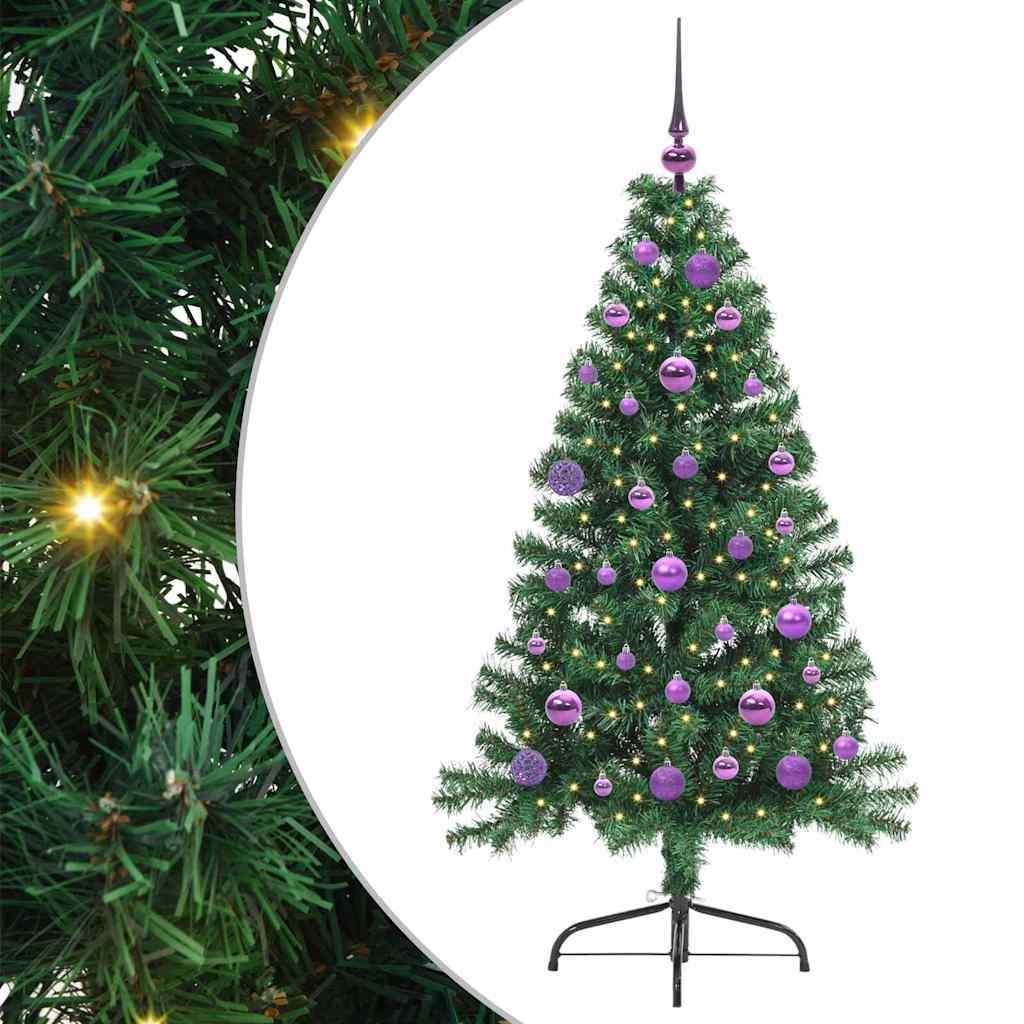 Kunstig Forbelyst Juletræ med 150 LED'er Grøn 150 cm PVC