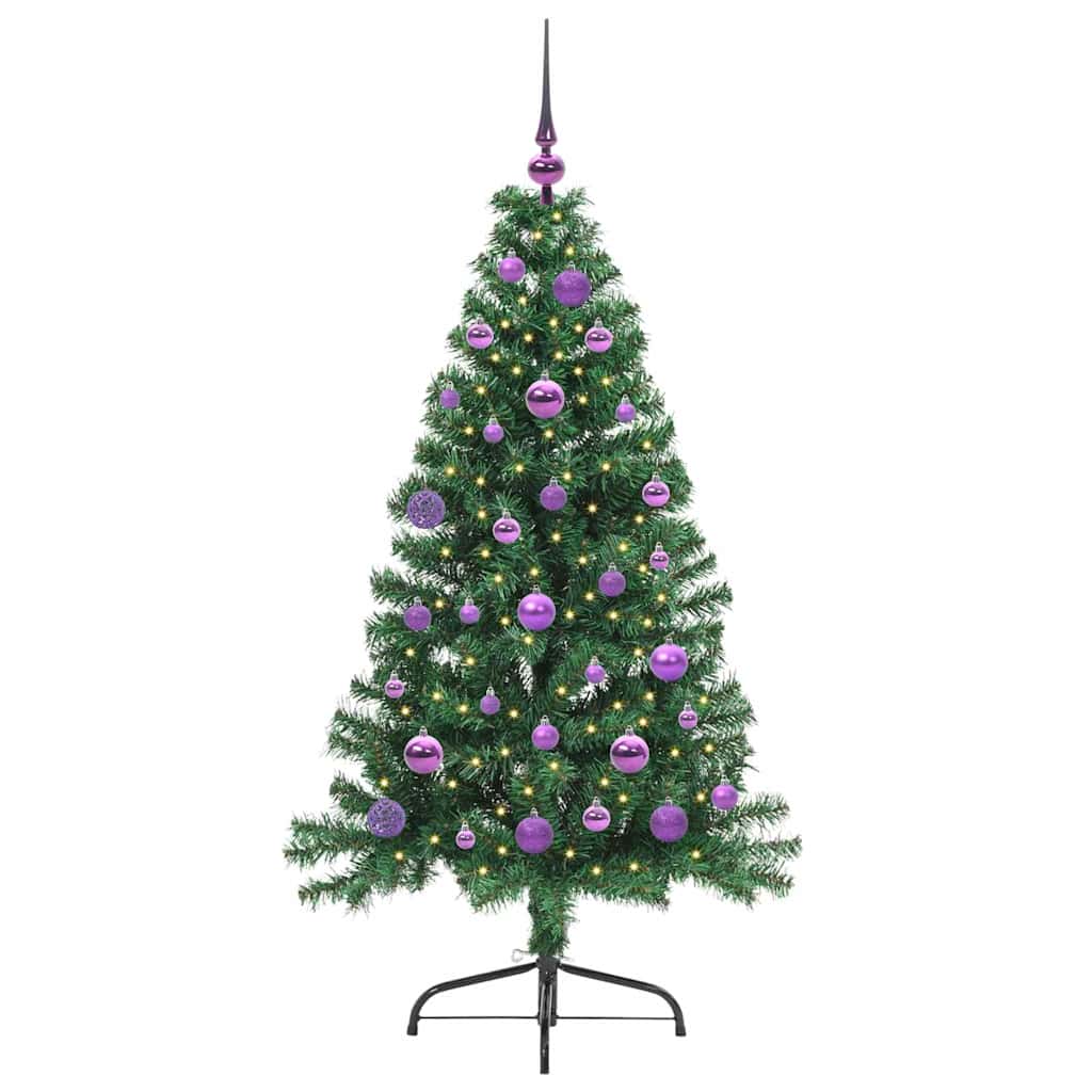 Kunstig Forbelyst Juletræ med 150 LED'er Grøn 150 cm PVC
