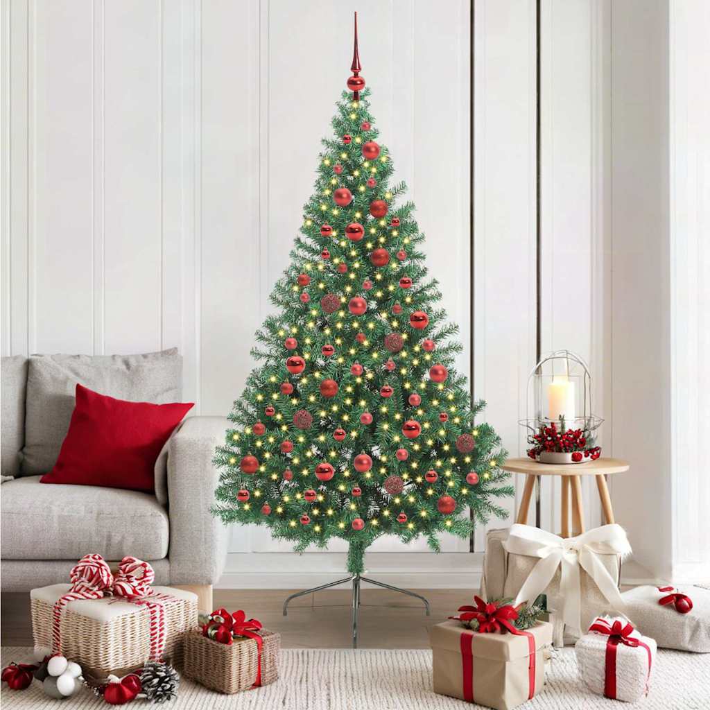 Kunstig Forbelyst Juletræ med 300 LED'er Grøn 180 cm PVC