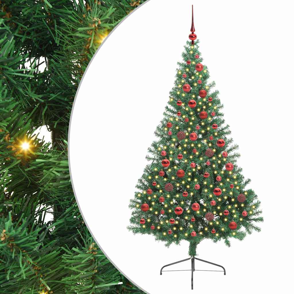Kunstig Forbelyst Juletræ med 300 LED'er Grøn 180 cm PVC