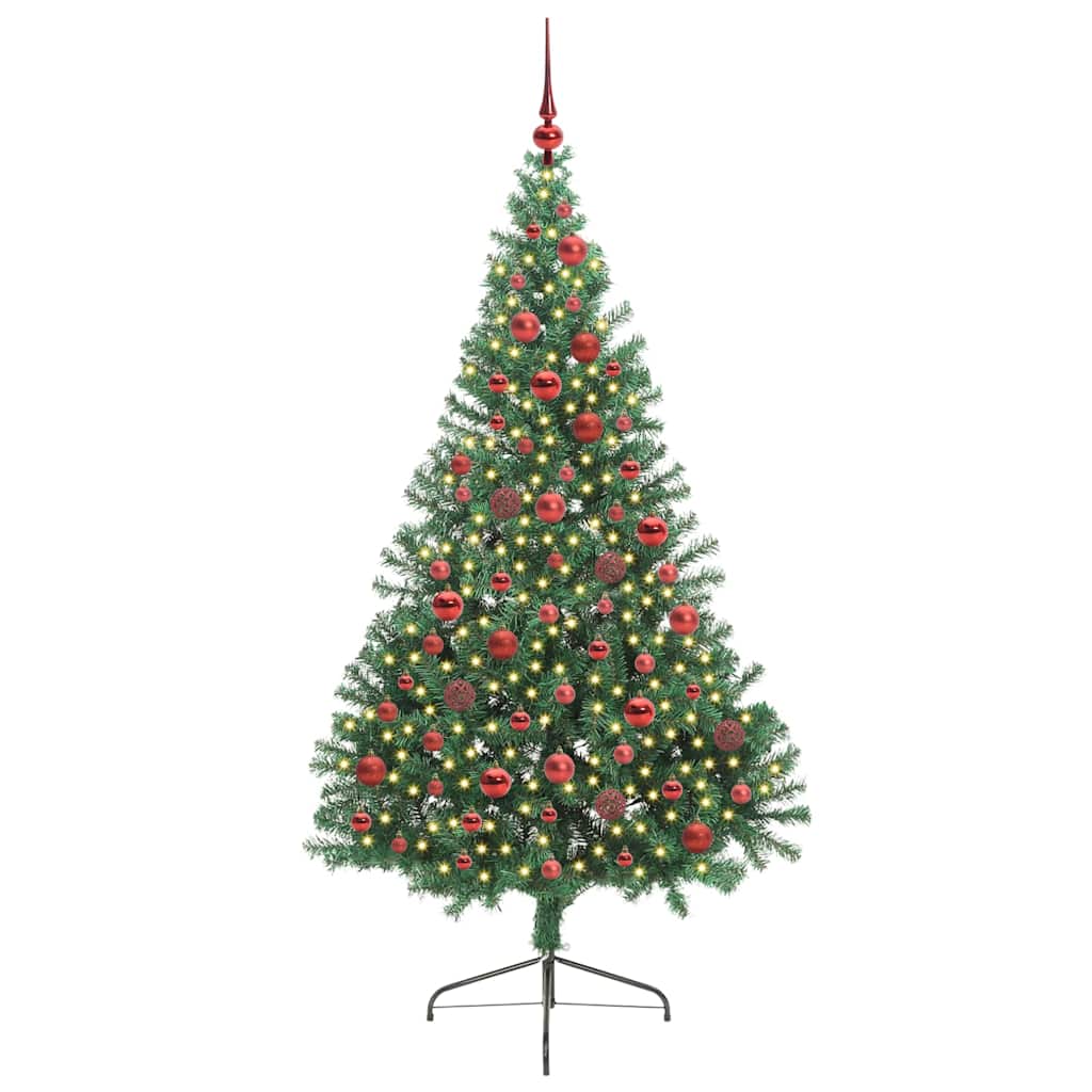 Kunstig Forbelyst Juletræ med 300 LED'er Grøn 180 cm PVC