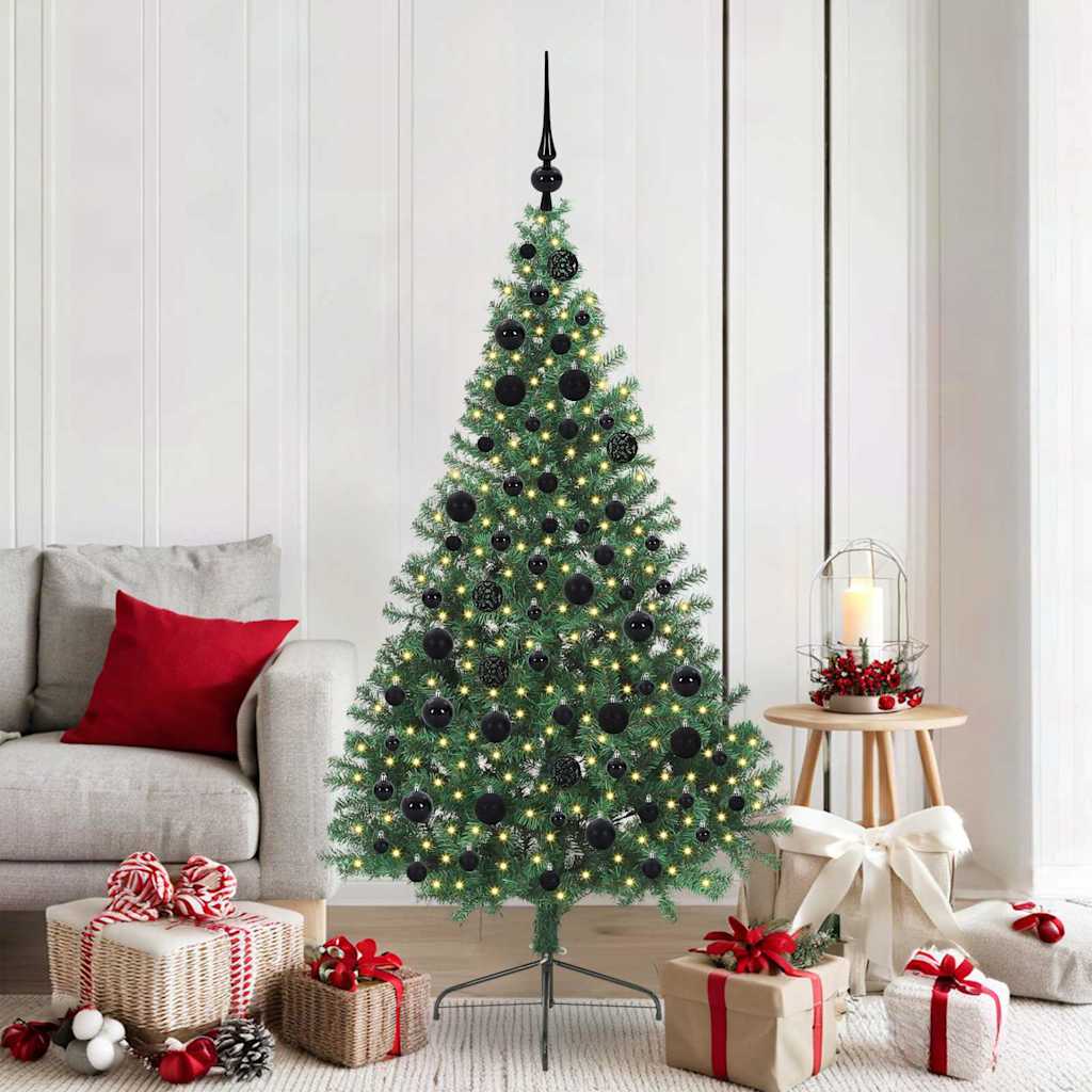 Kunstig Forbelyst Juletræ med 300 LED'er Grøn 180 cm PVC
