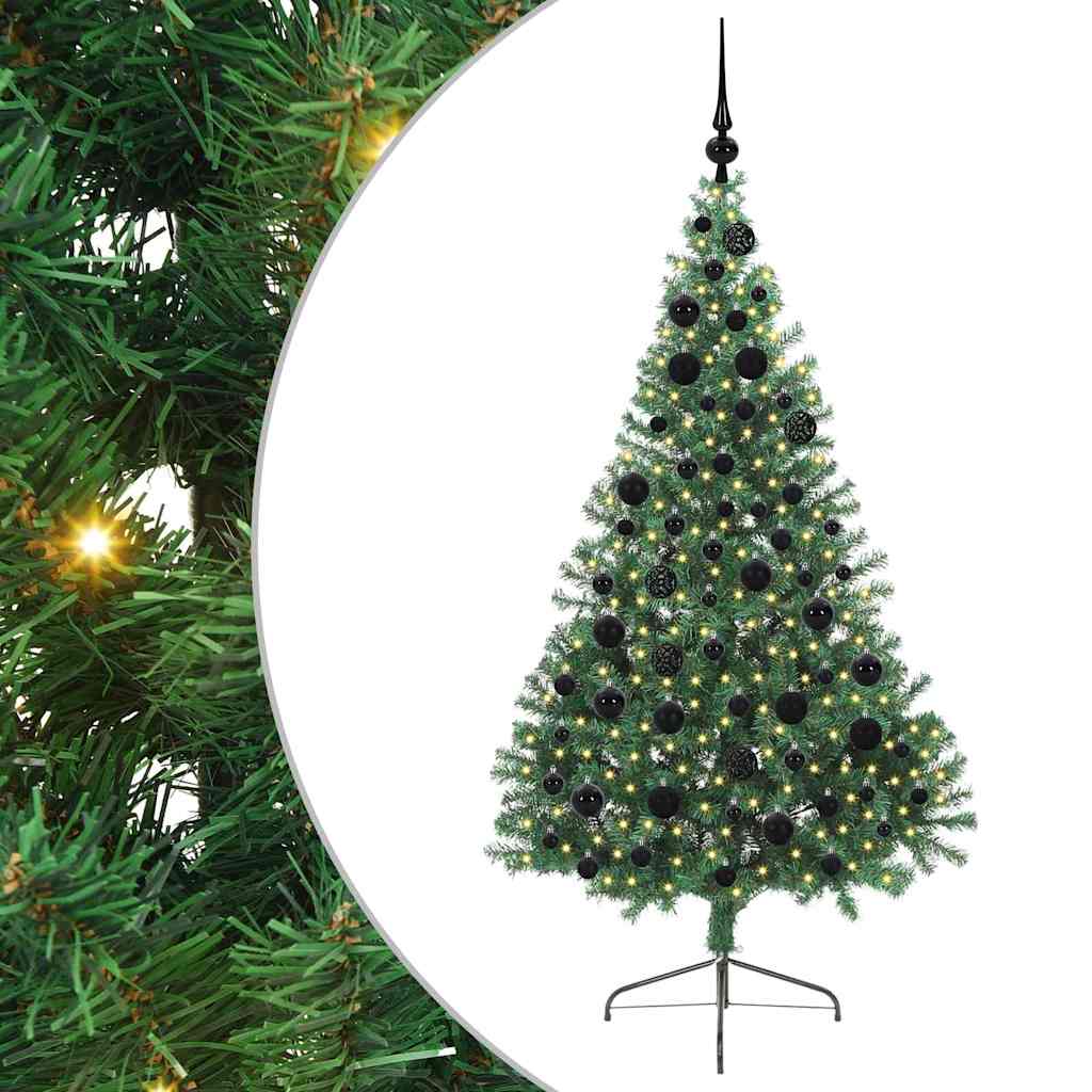Kunstig Forbelyst Juletræ med 300 LED'er Grøn 180 cm PVC