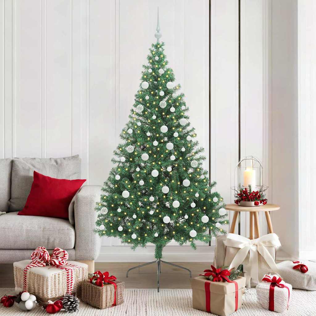 Kunstig Forbelyst Juletræ med 300 LED'er Grøn 180 cm PVC