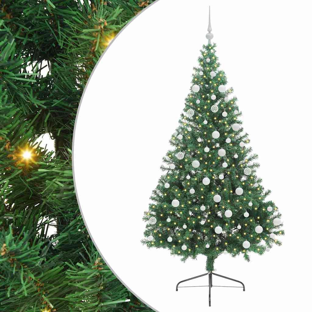 Kunstig Forbelyst Juletræ med 300 LED'er Grøn 180 cm PVC