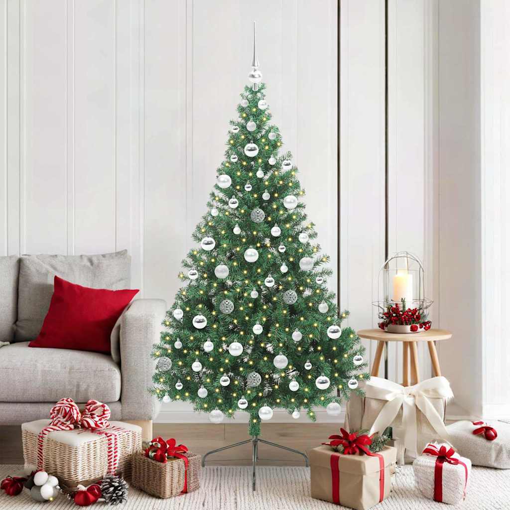 Kunstig Forbelyst Juletræ med 300 LED'er Grøn 180 cm PVC