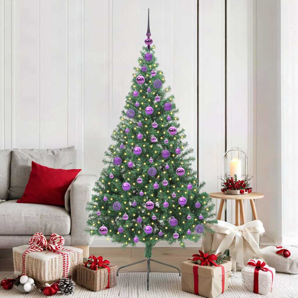 Kunstig Forbelyst Juletræ med 300 LED'er Grøn 180 cm PVC