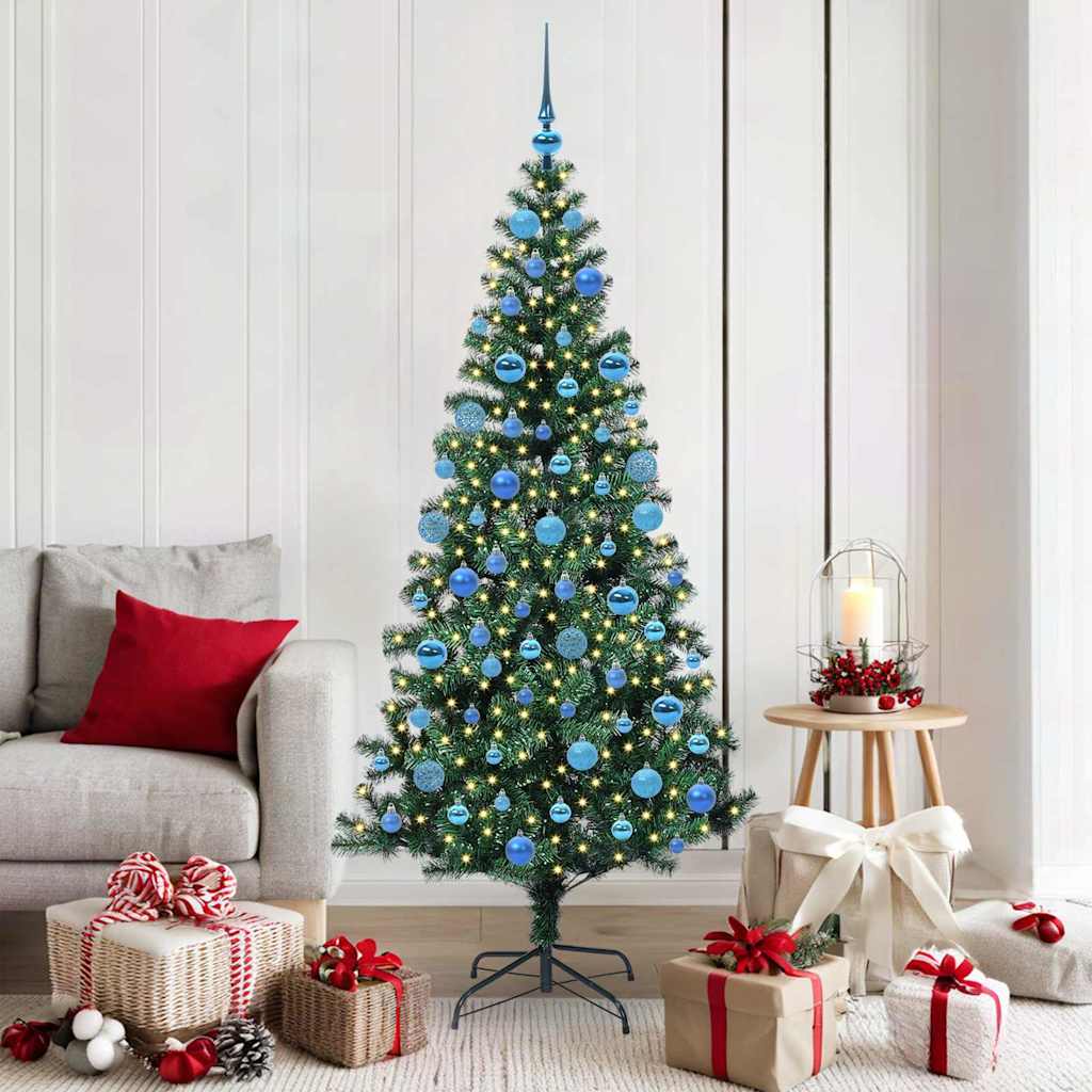 Kunstig Forbelyst Juletræ med 300 LED'er Grøn 180 cm PVC