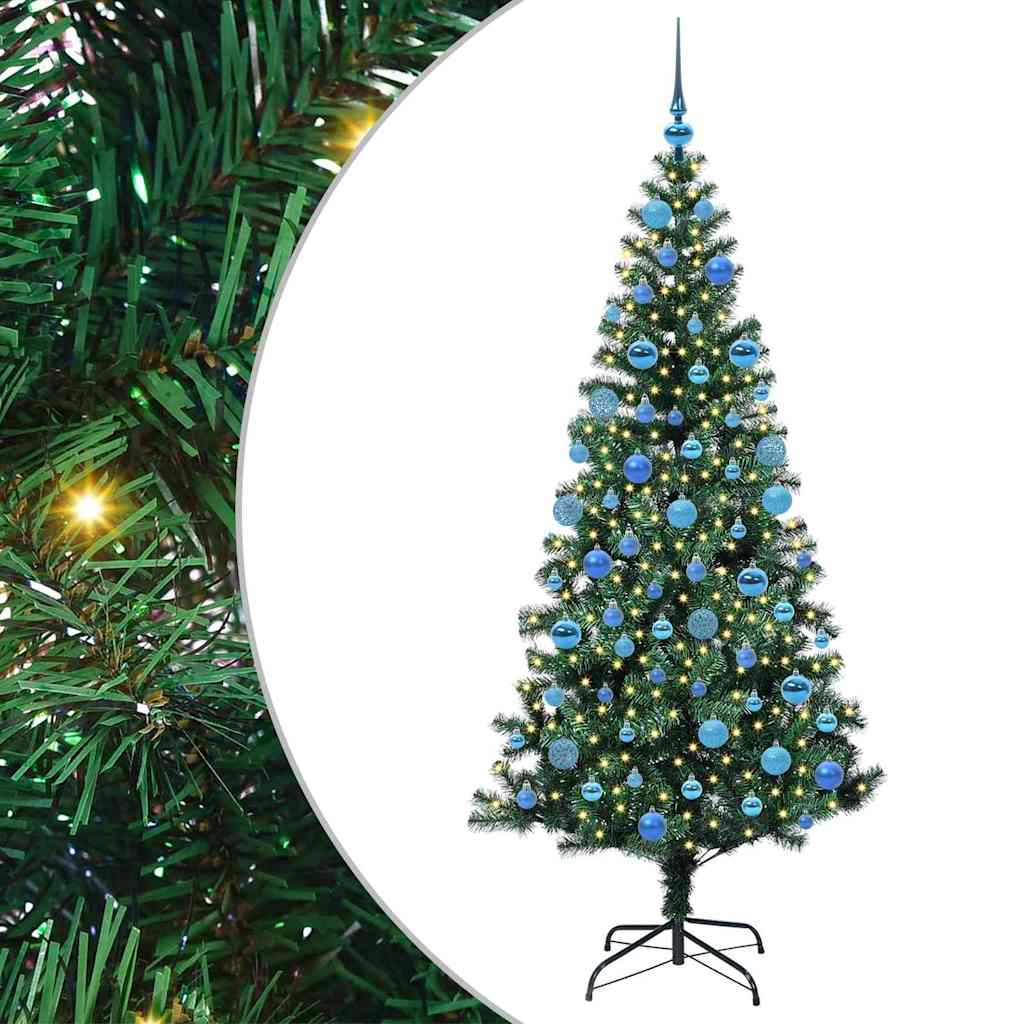 Kunstig Forbelyst Juletræ med 300 LED'er Grøn 180 cm PVC