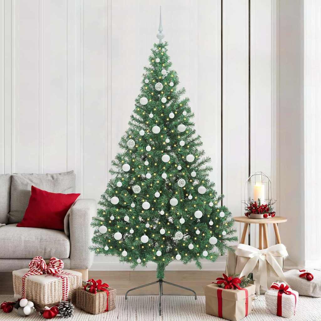 Kunstig Forbelyst Juletræ med 300 LED'er Grøn 210 cm PVC