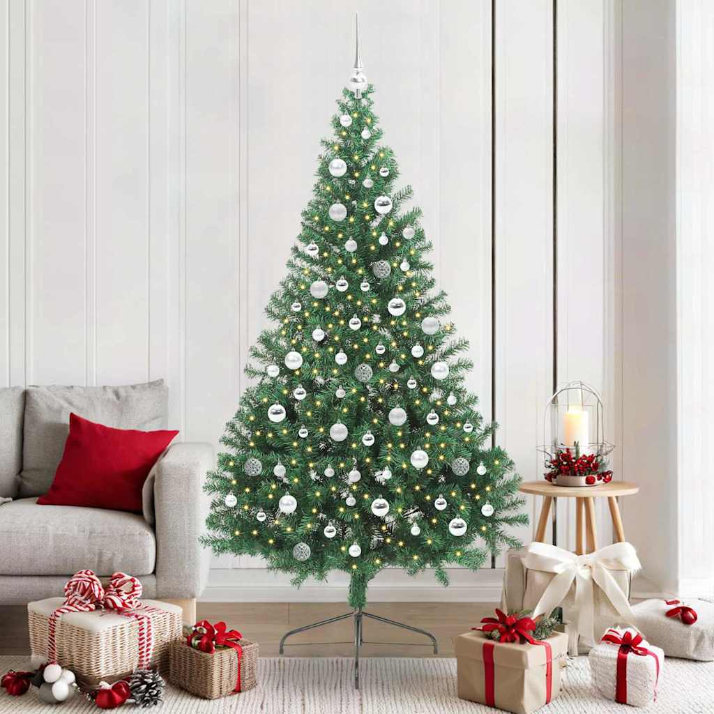 Kunstig Forbelyst Juletræ med 300 LED'er Grøn 210 cm PVC