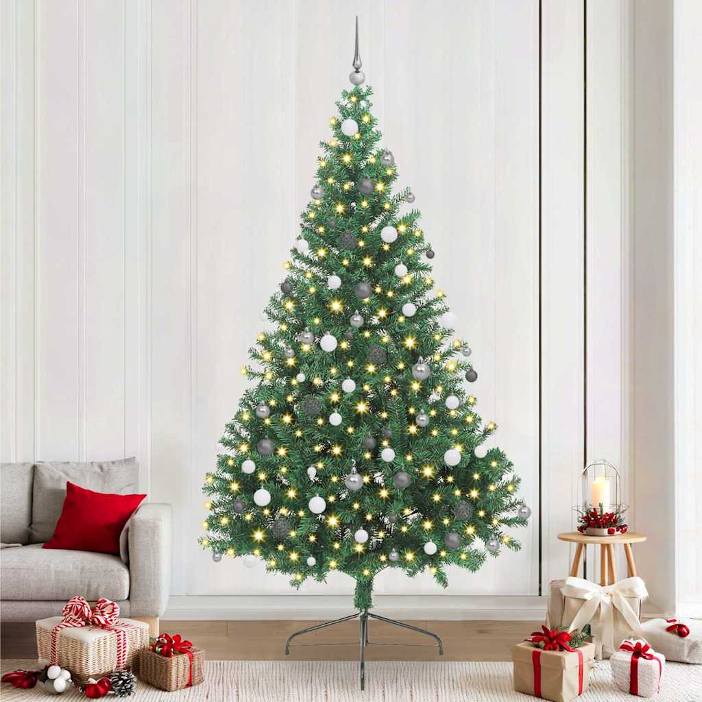 Kunstig Forbelyst Juletræ med 300 LED'er Grøn 240 cm PVC
