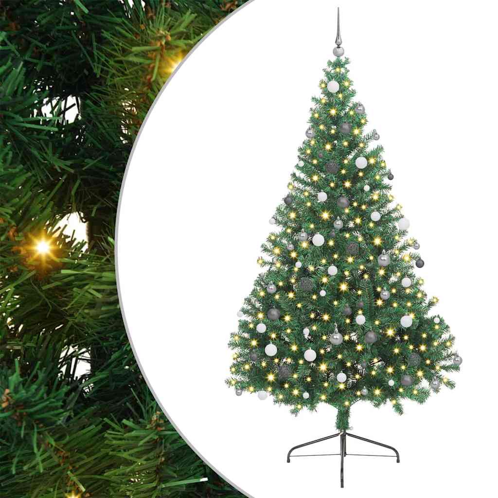 Kunstig Forbelyst Juletræ med 300 LED'er Grøn 240 cm PVC