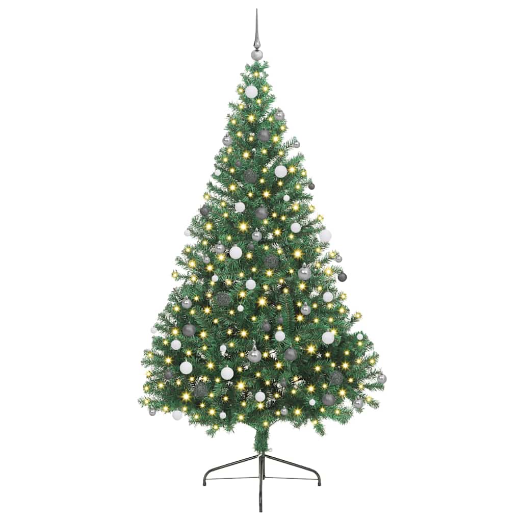 Kunstig Forbelyst Juletræ med 300 LED'er Grøn 240 cm PVC