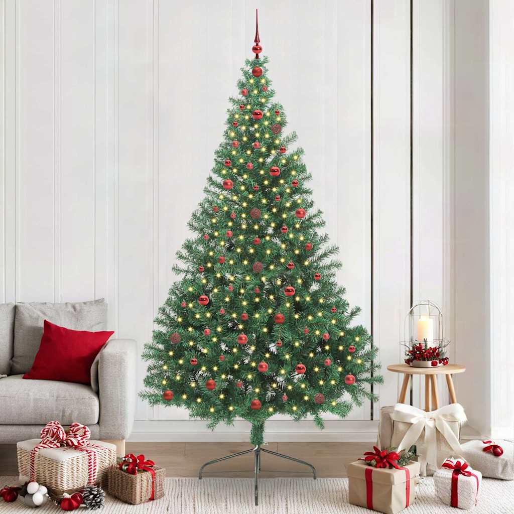 Kunstig Forbelyst Juletræ med 300 LED'er Grøn 240 cm PVC