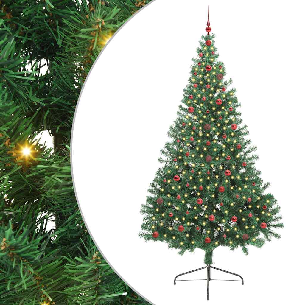 Kunstig Forbelyst Juletræ med 300 LED'er Grøn 240 cm PVC