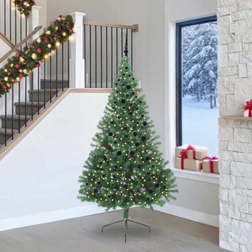 Kunstig Forbelyst Juletræ med 300 LED'er Grøn 240 cm PVC
