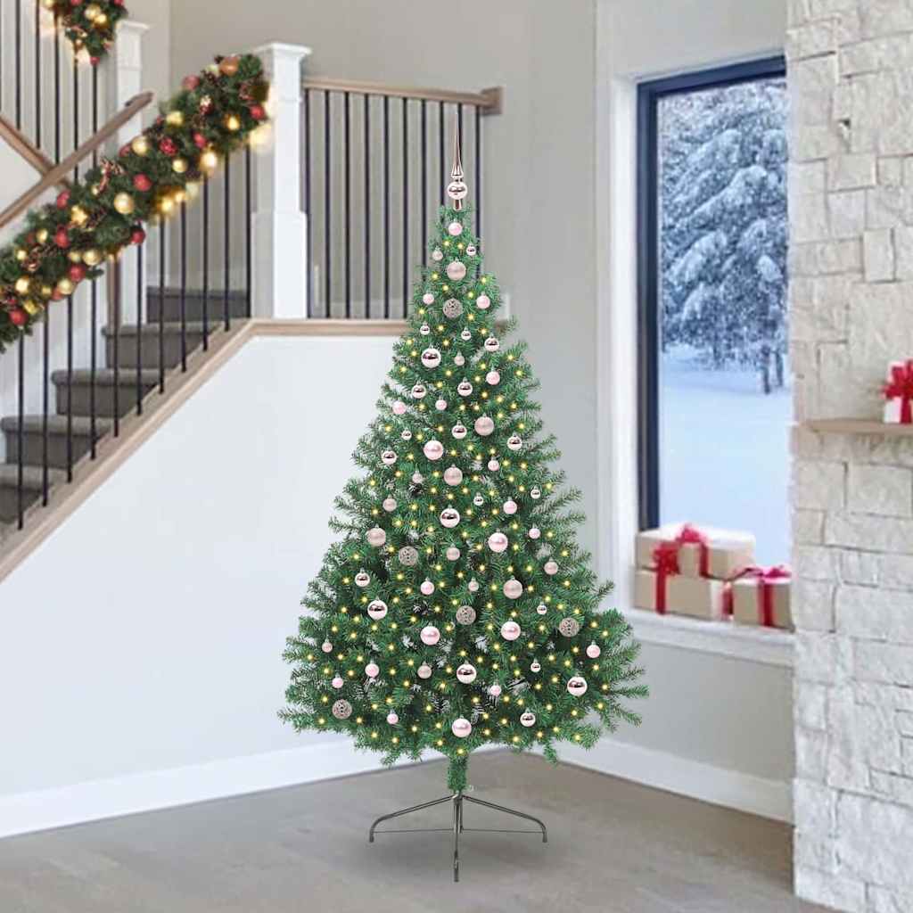 Kunstig Forbelyst Juletræ med 300 LED'er Grøn 240 cm PVC