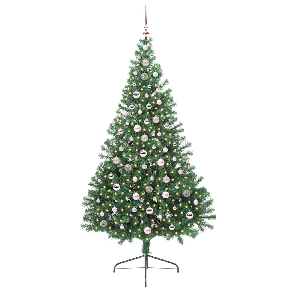 Kunstig Forbelyst Juletræ med 300 LED'er Grøn 240 cm PVC