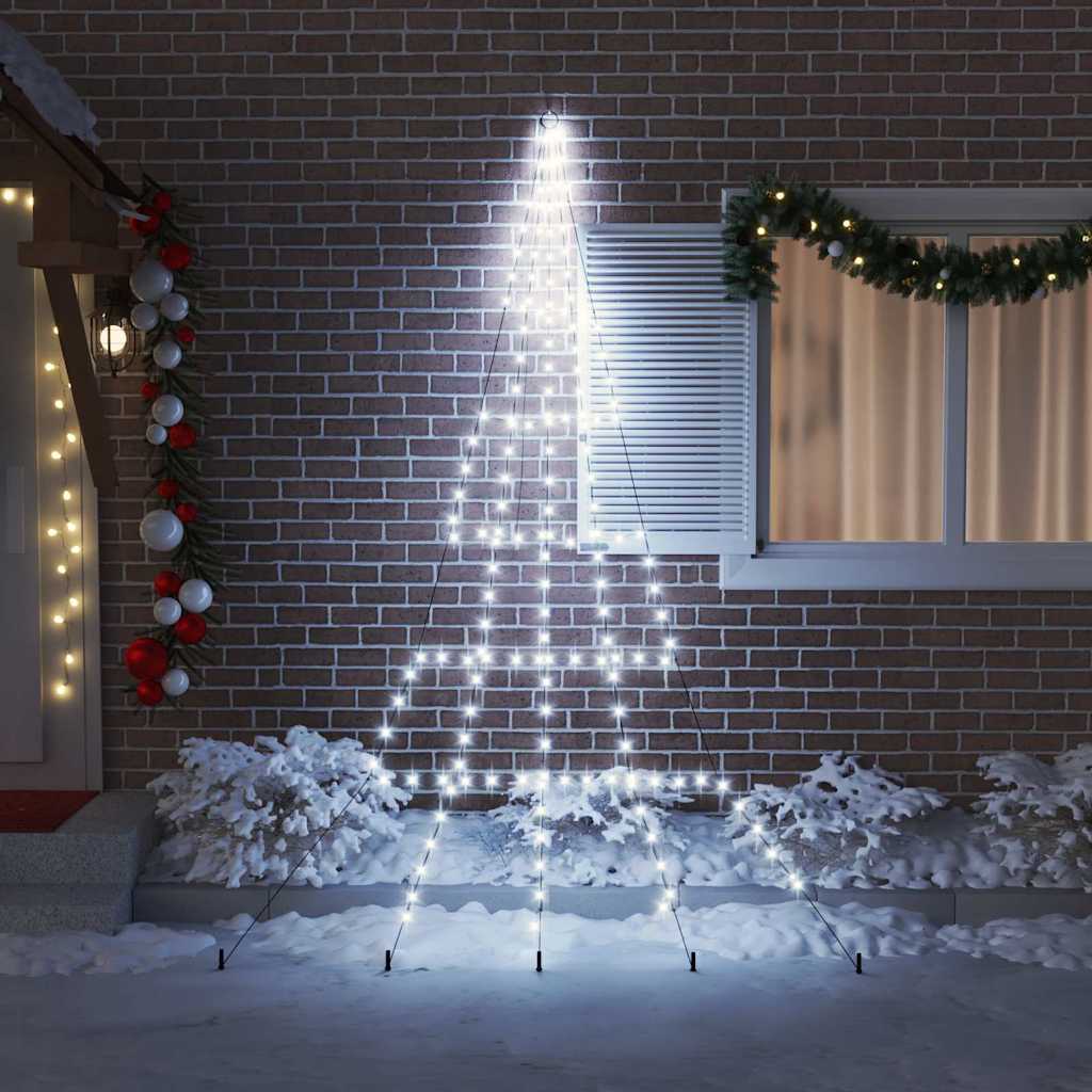 LED Juletræ med jordsøjler Kold hvid 306 cm Metal