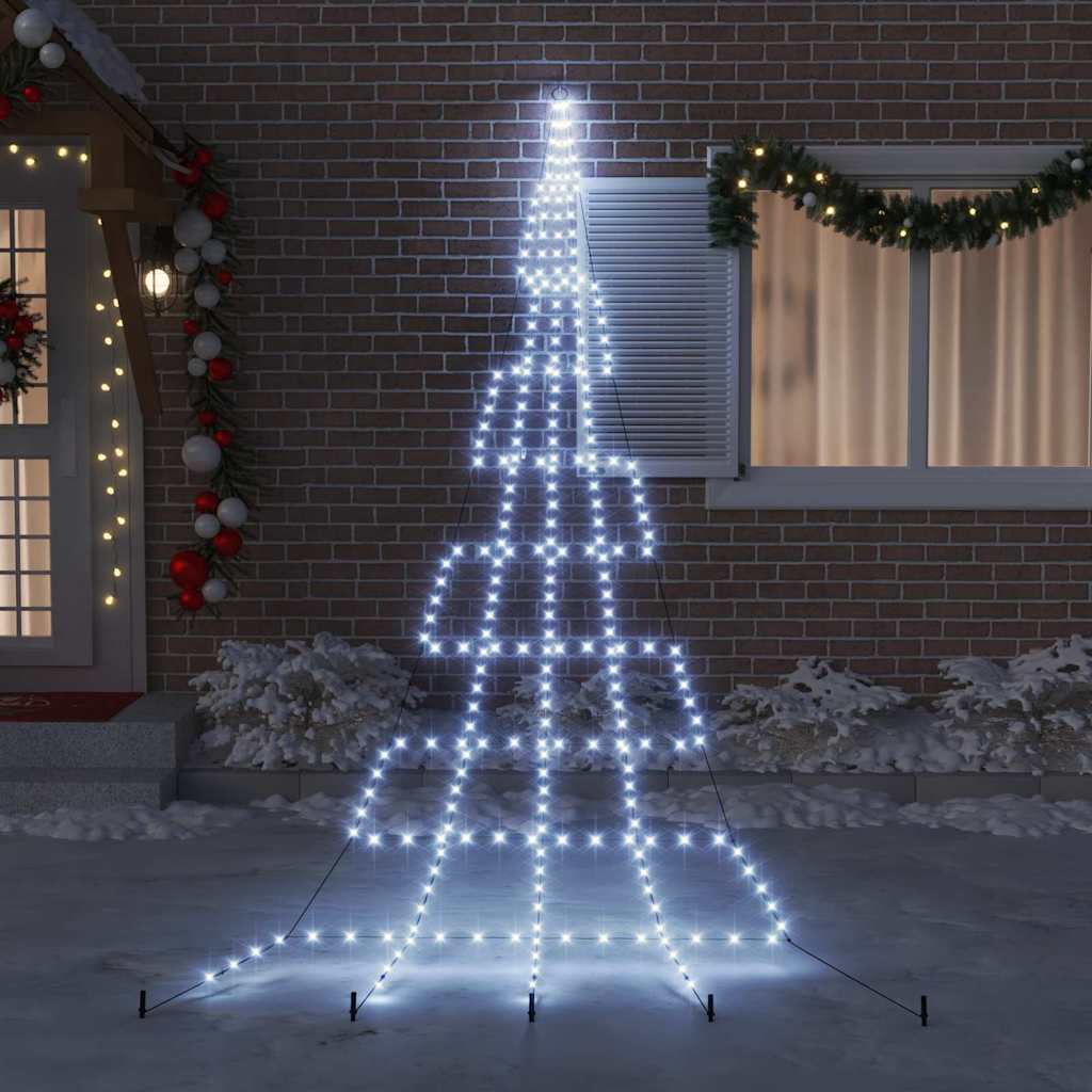 LED Juletræ med jordsøjler Kold hvid 511 cm Metal