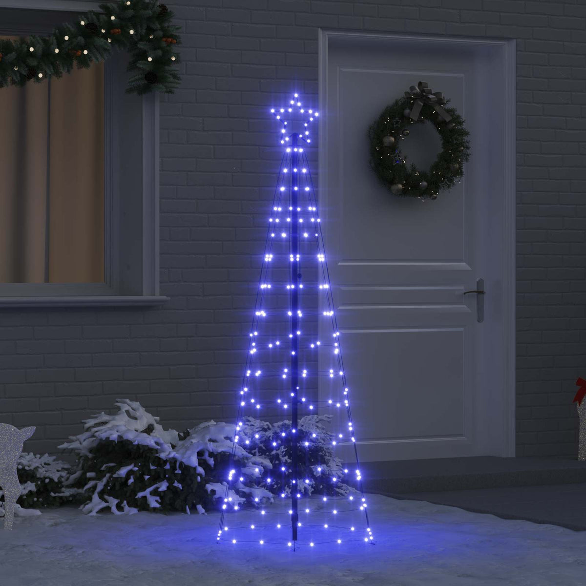 LED Juletræ med jordsøjler Blå 250 cm Jern