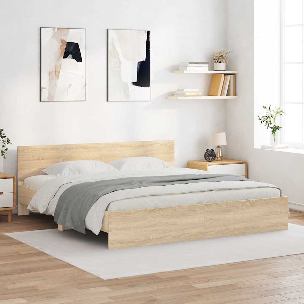 Sengestel med hovedgærde Sonoma-eg 193 x 203 cm Konstrueret træ
