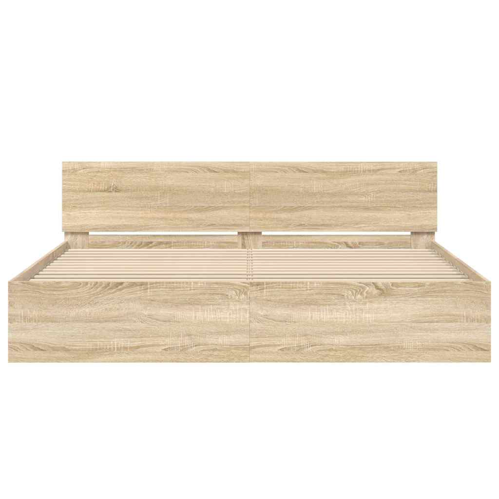 Sengestel med hovedgærde Sonoma-eg 193 x 203 cm Konstrueret træ