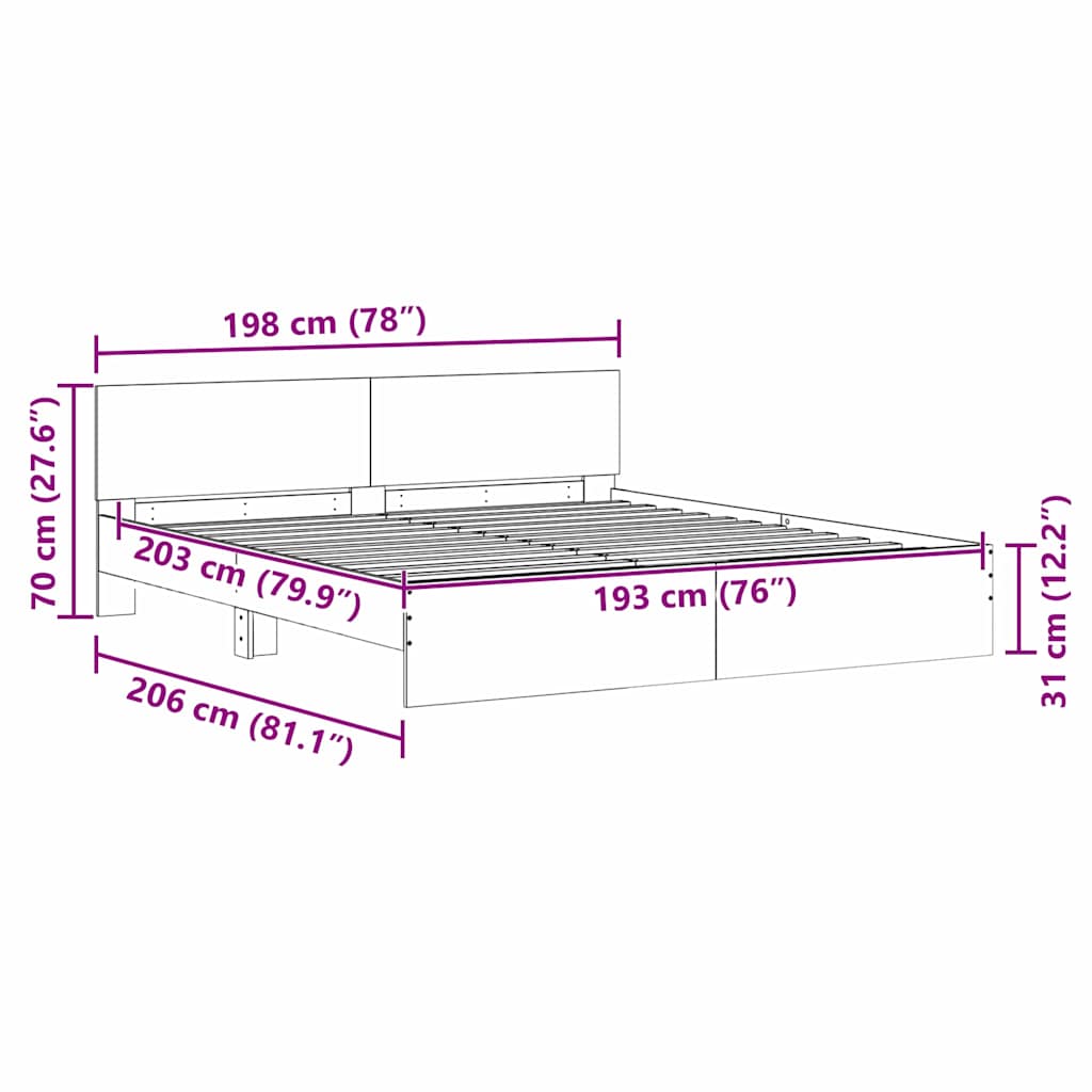 Sengestel med hovedgærde Sonoma-eg 193 x 203 cm Konstrueret træ
