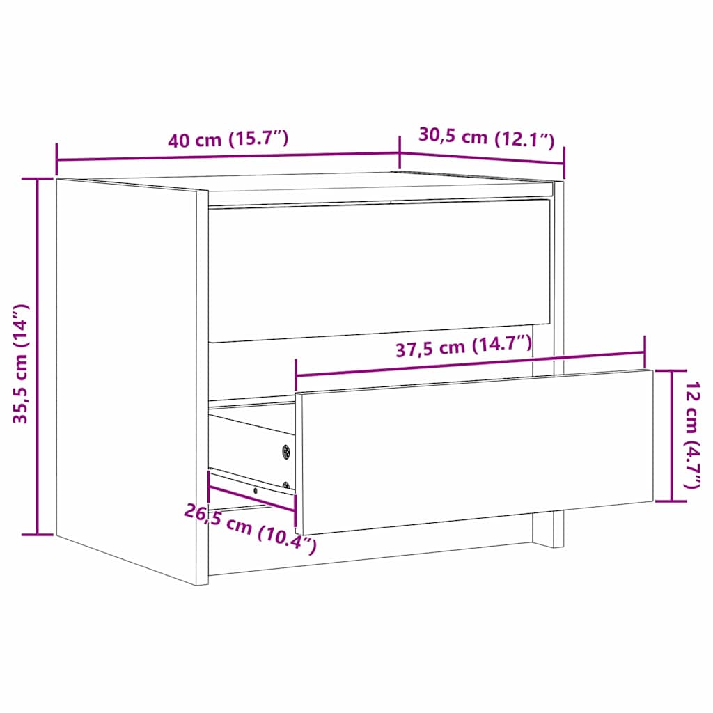 Sengeborde 2 stk. Voks brun 40 x 30.5 x 35.5 cm Fyrretræ