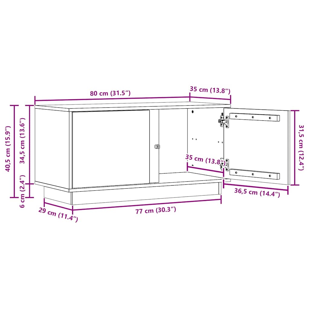 TV-skab Voks brun 80 x 35 x 40,5 cm Massiv fyrretræ