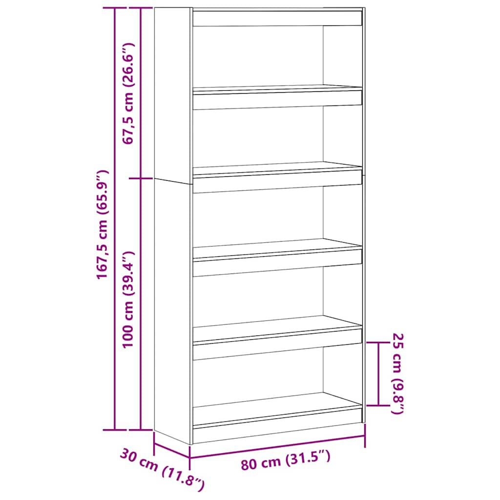 Bogskab Voks brun 80 x 30 x 167,5 cm Massiv fyrretræ