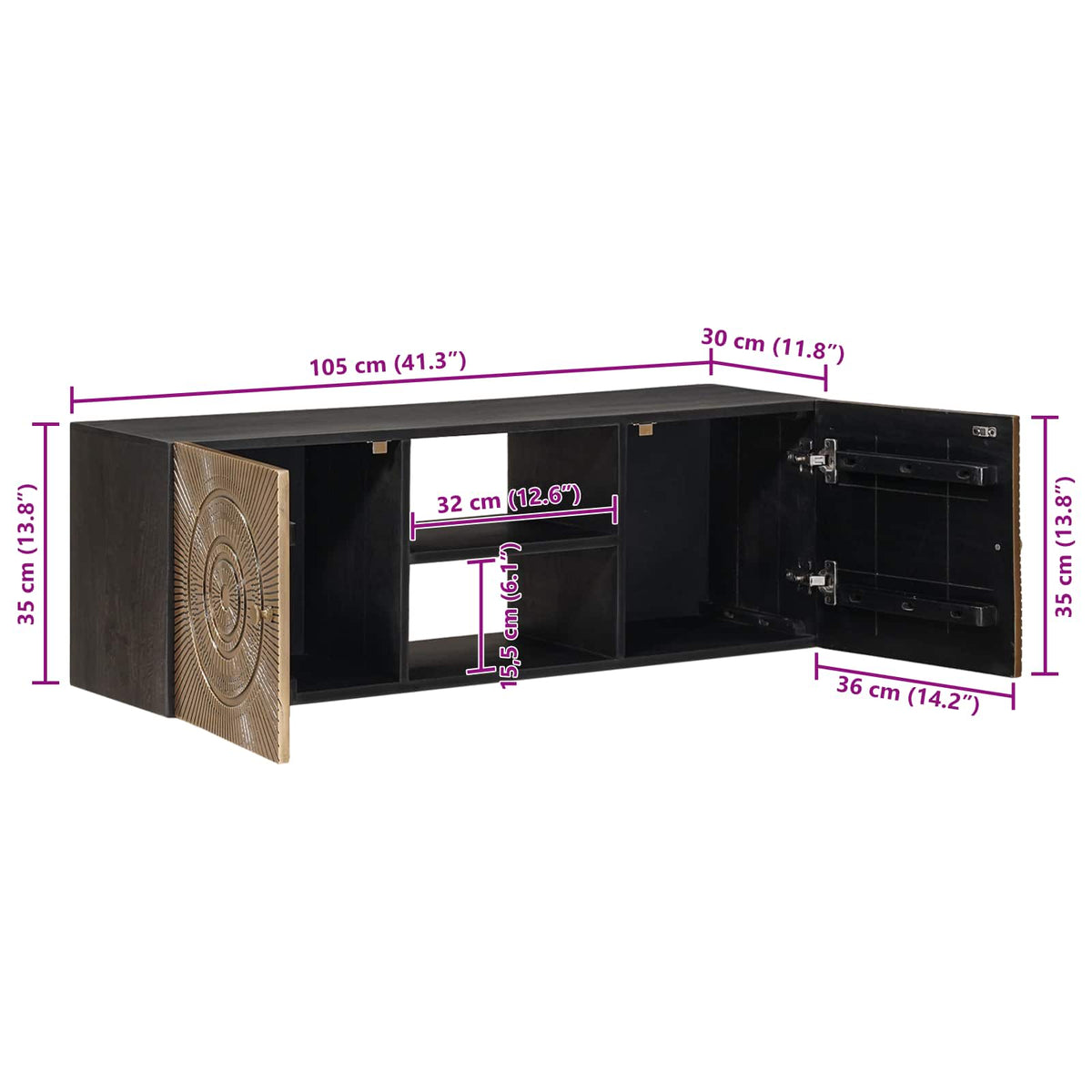TV-skab med hylde med opbevaring Messing 105 x 30 x 35 cm