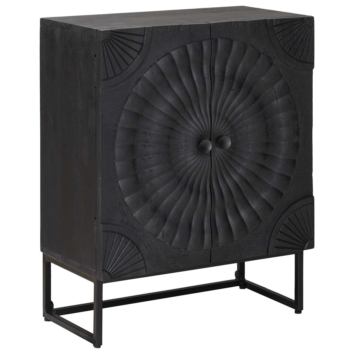 Sideboard Sort 55 x 30 x 70 cm Massivt Mango Træ og Ingeniørtræ