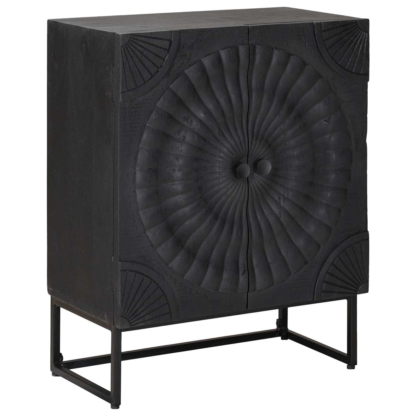 Sideboard Sort 55 x 30 x 70 cm Massivt Mango Træ og Ingeniørtræ