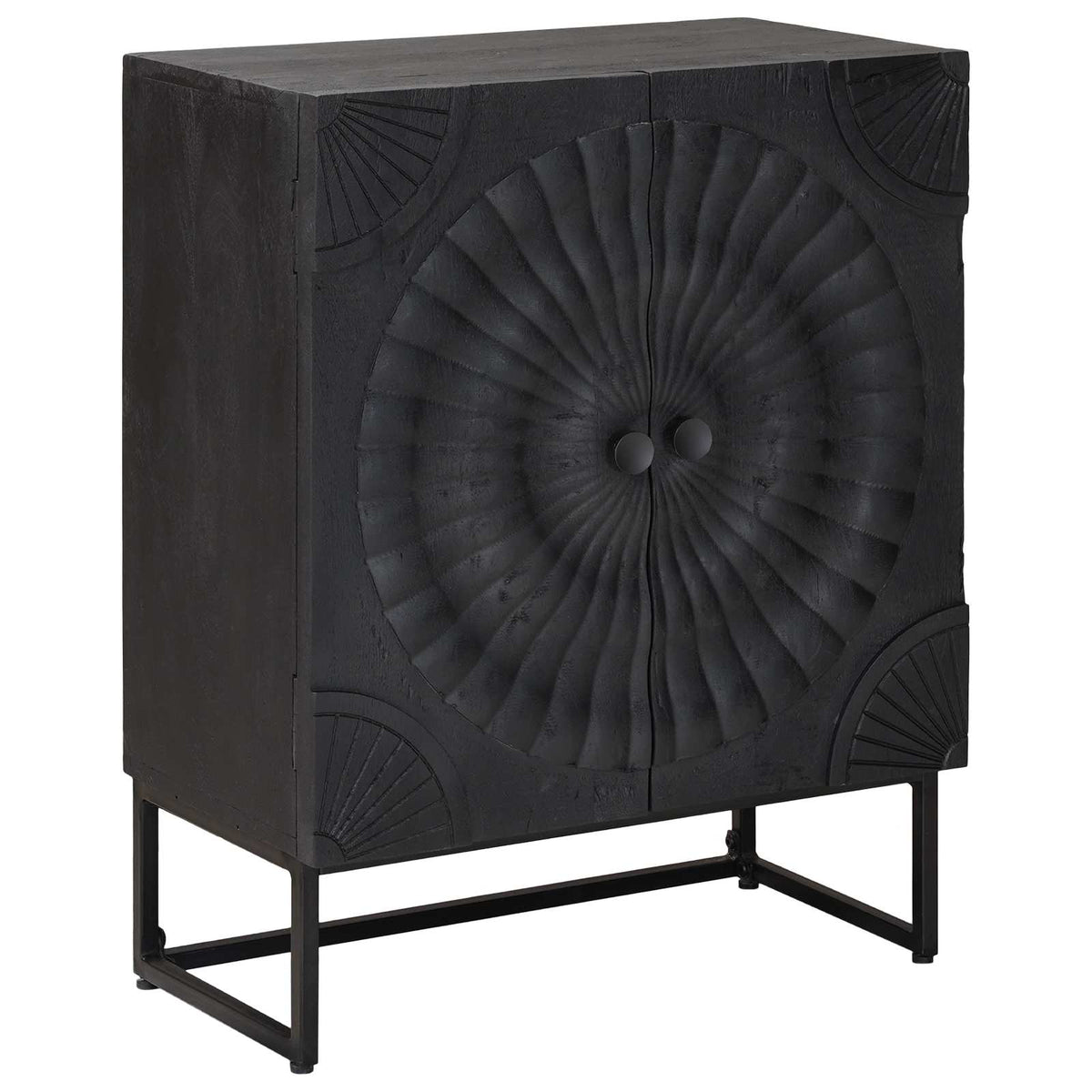 Sideboard Sort 55 x 30 x 70 cm Massivt Mango Træ og Ingeniørtræ