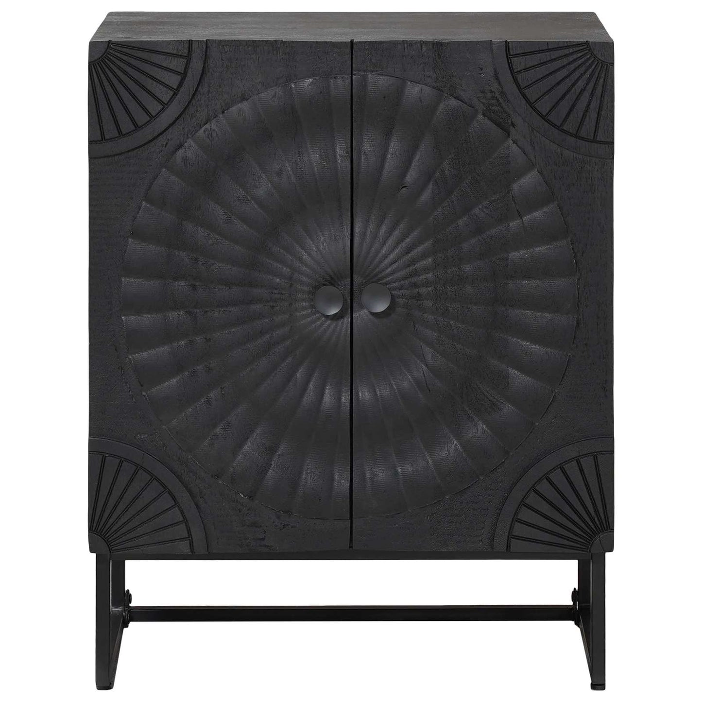 Sideboard Sort 55 x 30 x 70 cm Massivt Mango Træ og Ingeniørtræ