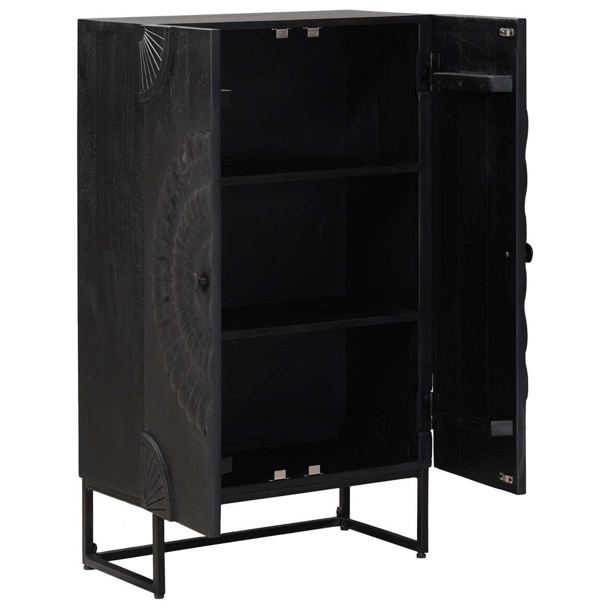 Highboard Sort 55 x 30 x 95 cm Massivt Mango Træ og Ingeniørtræ