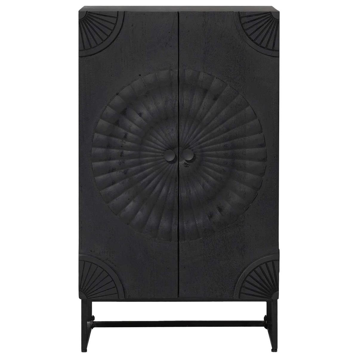 Highboard Sort 55 x 30 x 95 cm Massivt Mango Træ og Ingeniørtræ