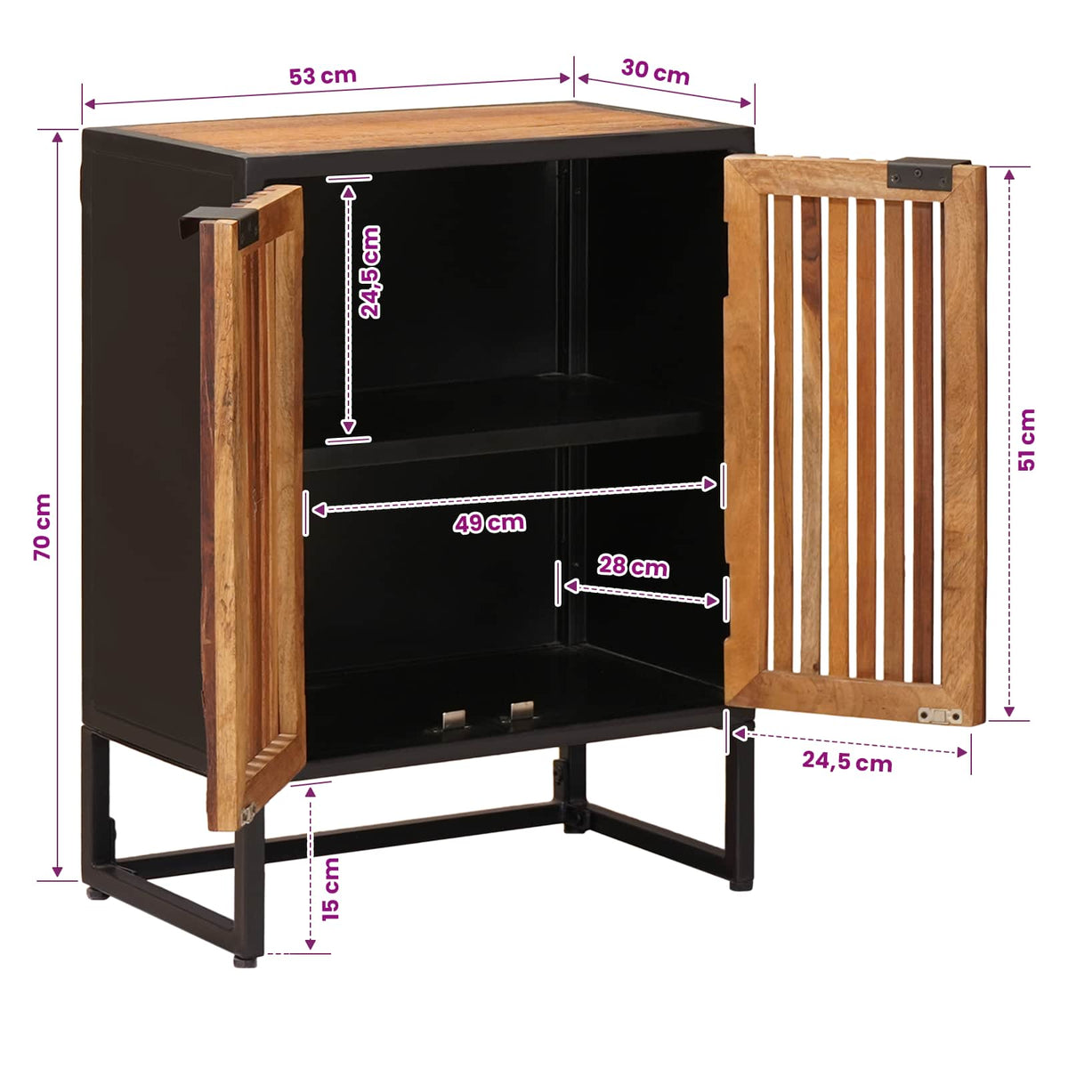 Sideboard 53 x 30 x 70 cm Massivt Mango Træ og Ingeniørtræ