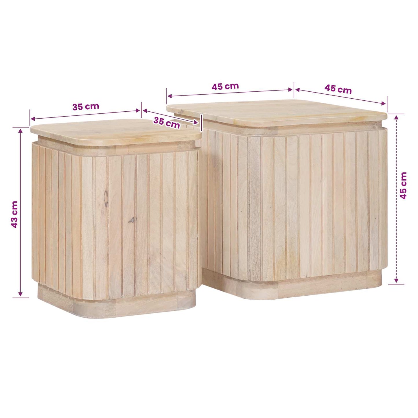 Håndlavet sidebord sæt 2 stk. Hvid 45 x 45 x 45 cm