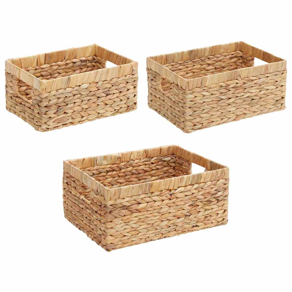 Opbevaringskurve 3 stk. Vandhyacint 40 x 30 x 18 cm Naturfarvet