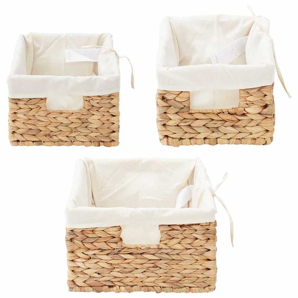 Opbevaringskurve 3 stk. Vandhyacint 40 x 30 x 18 cm Naturfarvet