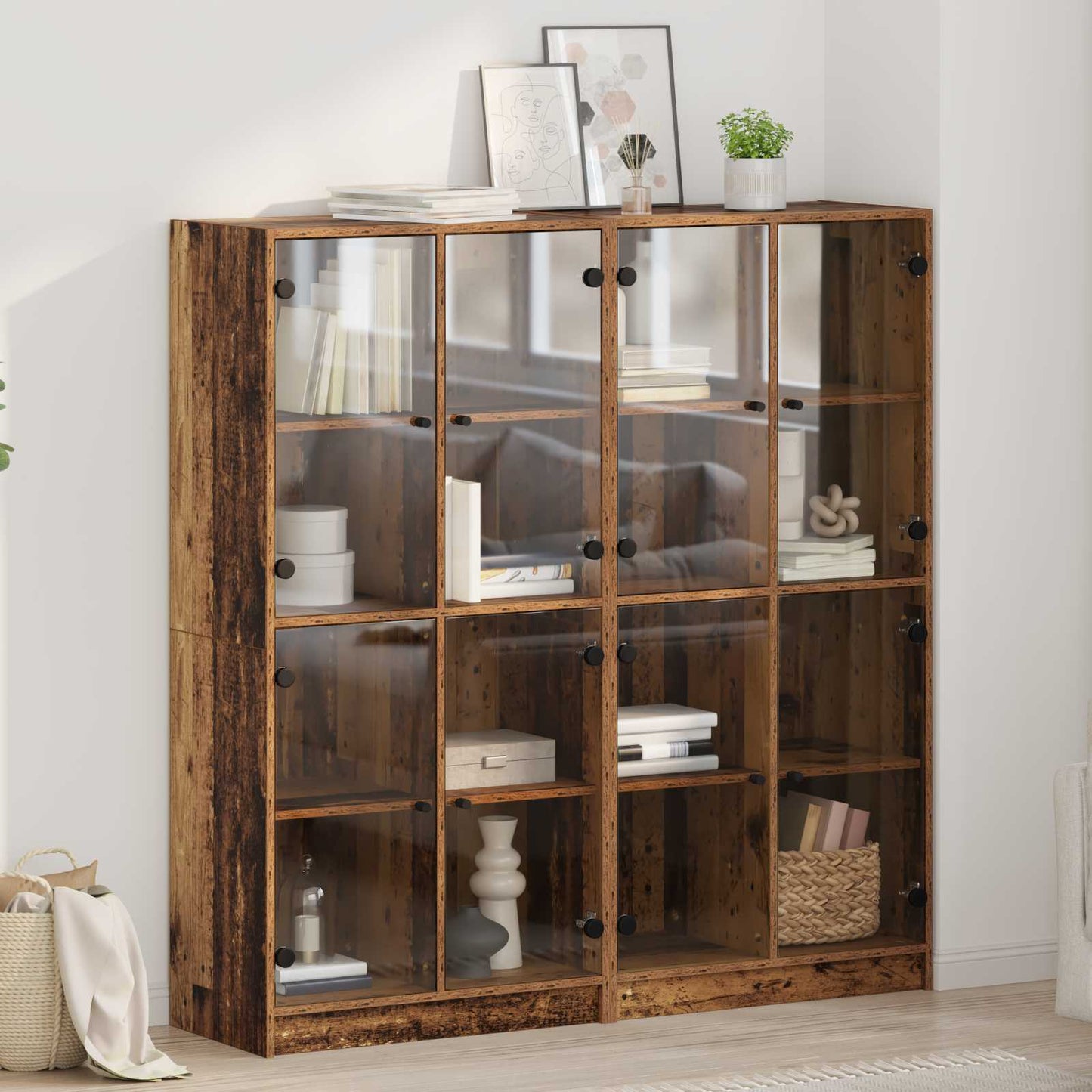 Highboard 2 stk. Gammelt træ 68 x 37 x 142 cm Konstrueret træ