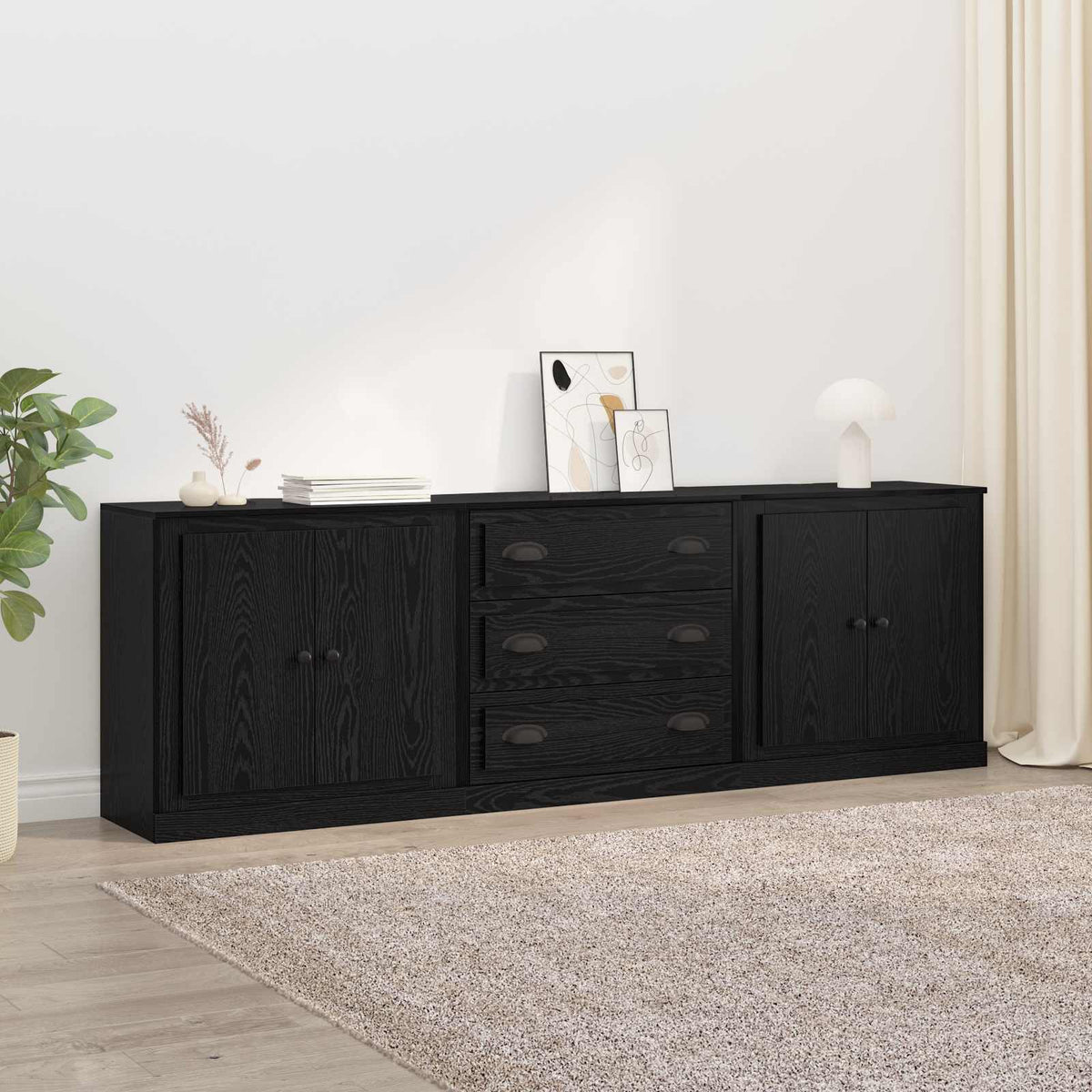Sideboards 3 stk. Sort eg 210 x 35,5 x 67,5 cm Konstrueret træ